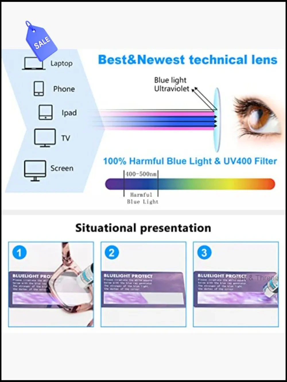 6 Pc Square Readers Blue Light Blocking Spring Hinge Women